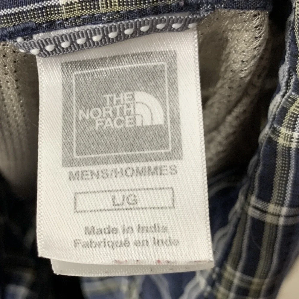The‎ North Face Men Size Large Shirt Button Down Top Blue White Checkered Plaid